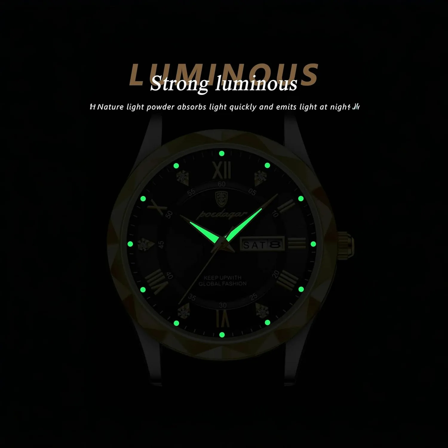 Gosasa Fashion Men's Business Casual Quartz Luminous Waterproof Date Wristwatch with Leather Strap