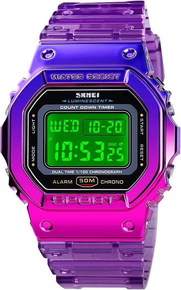 Gosasa Womens Watch Gradient Color Silicone Plating Digital Electronic Waterproof Sports Wristwatches Casual Watch Student Watches