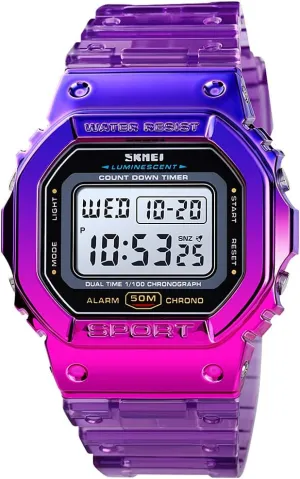 Gosasa Womens Watch Gradient Color Silicone Plating Digital Electronic Waterproof Sports Wristwatches Casual Watch Student Watches