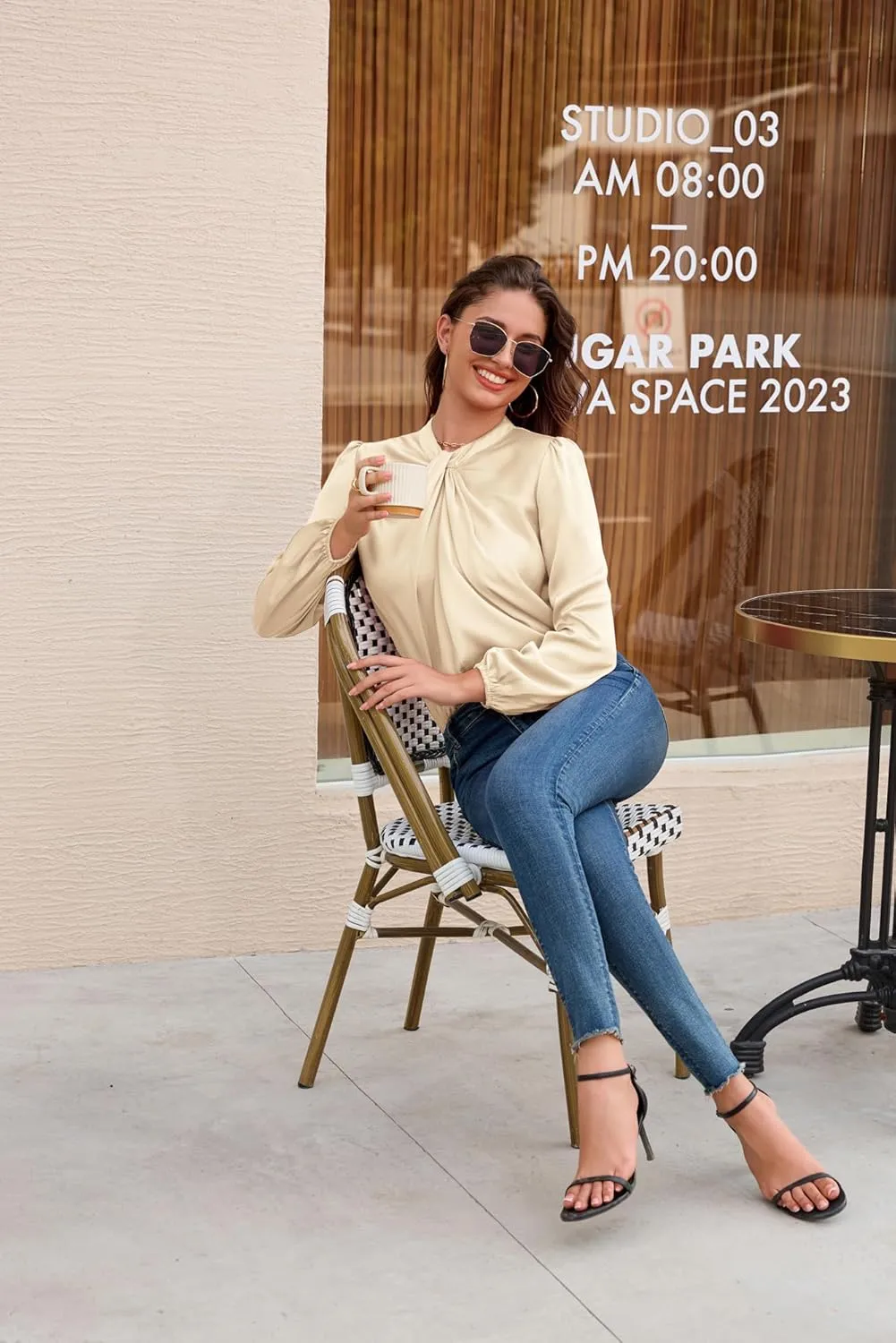 GRACE KARIN Women's Long Sleeve Shirts Mock Neck Casual Satin Blouse Tops for Business Office Work