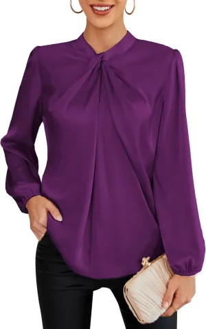 GRACE KARIN Women's Long Sleeve Shirts Mock Neck Casual Satin Blouse Tops for Business Office Work