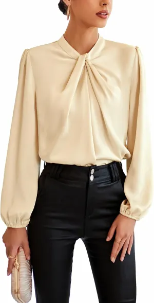 GRACE KARIN Women's Long Sleeve Shirts Mock Neck Casual Satin Blouse Tops for Business Office Work