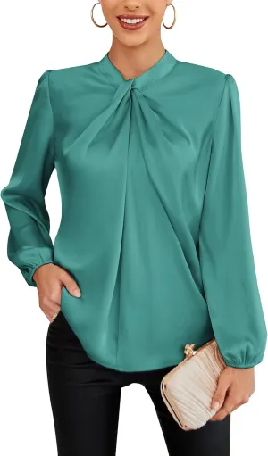 GRACE KARIN Women's Long Sleeve Shirts Mock Neck Casual Satin Blouse Tops for Business Office Work