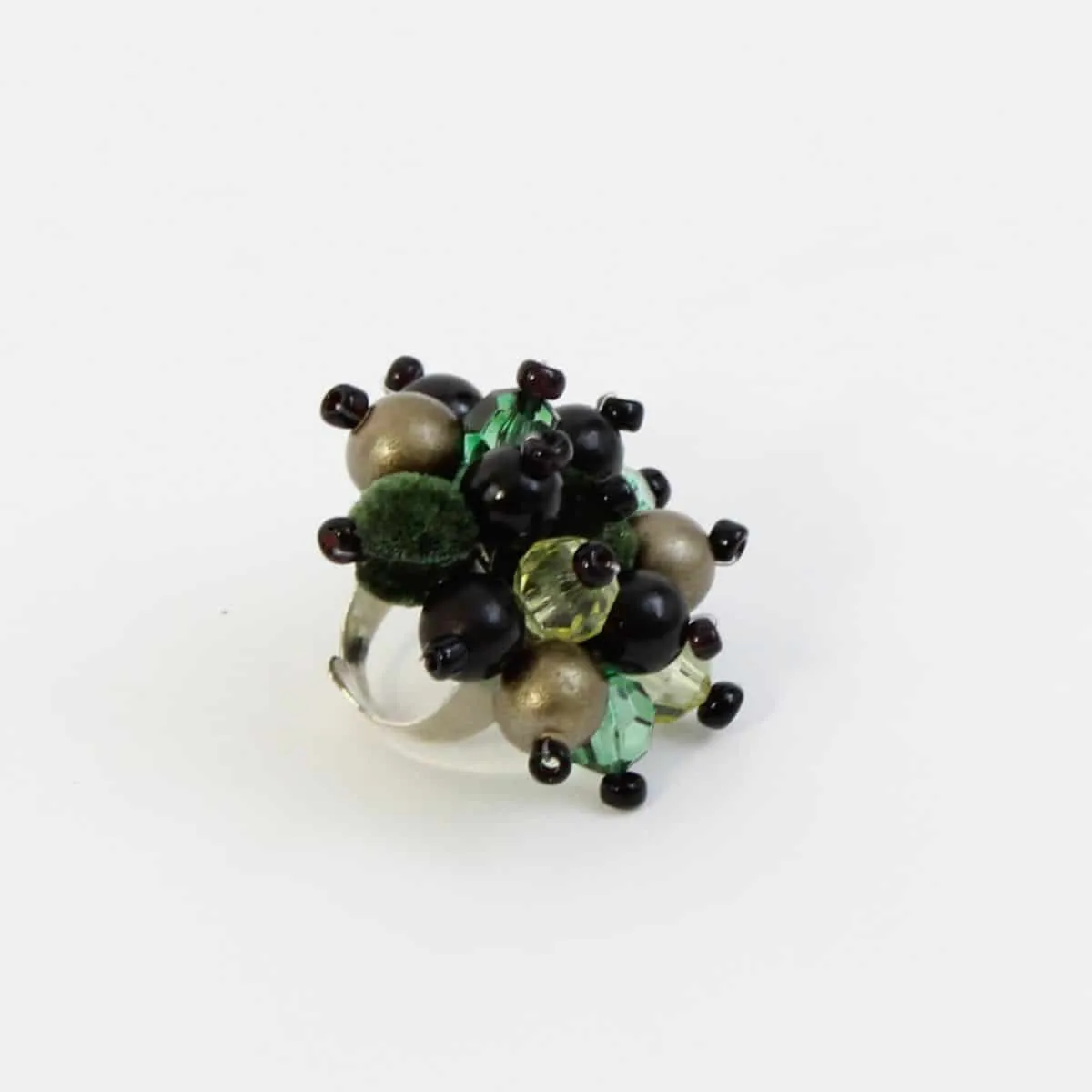 Green Beaded Cluster Ring