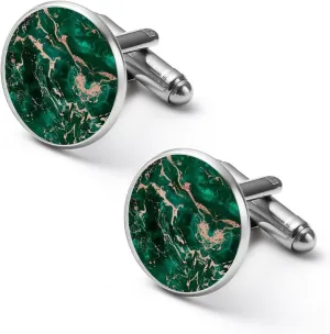 Green Emerald Rose Gold Marble Texure Cuff Links Mens Jewelry Tuxedo Studs Shirt Cufflinks Accessories Wedding Business Party