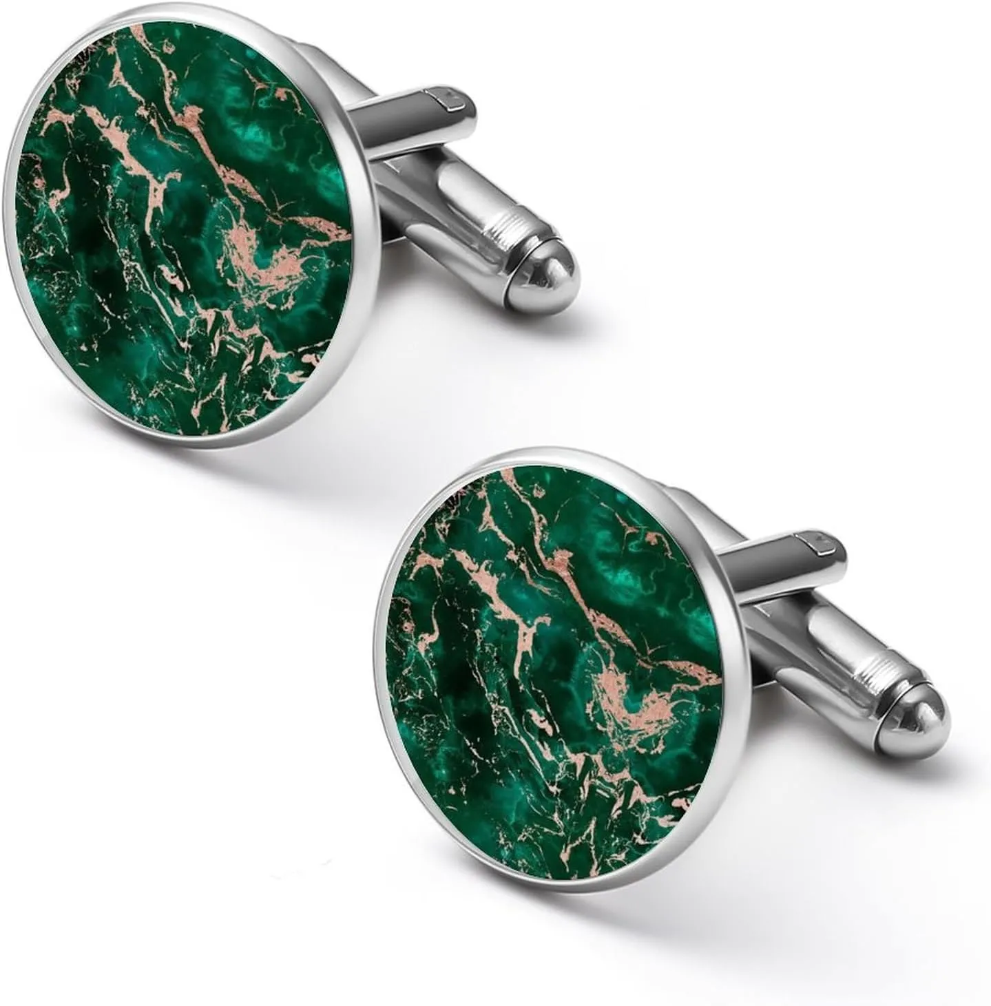 Green Emerald Rose Gold Marble Texure Cuff Links Mens Jewelry Tuxedo Studs Shirt Cufflinks Accessories Wedding Business Party