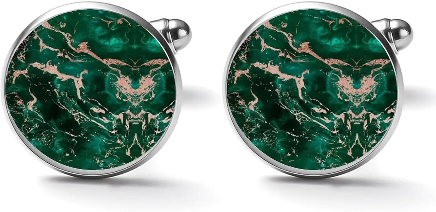 Green Emerald Rose Gold Marble Texure Cuff Links Mens Jewelry Tuxedo Studs Shirt Cufflinks Accessories Wedding Business Party