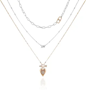 GUESS Silvertone Rosegold Heart Pendant Layered Necklace