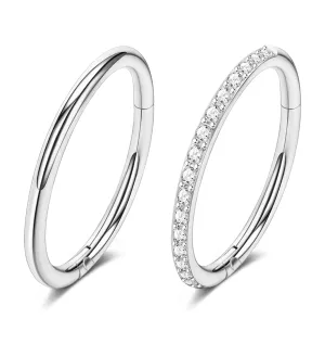 Handmade Hinged Nose Rings for Women & Men  16G/18G/20G 316L Surgical Steel Nose Hoops with CZ for Septum (20G,8mm,Silvery)