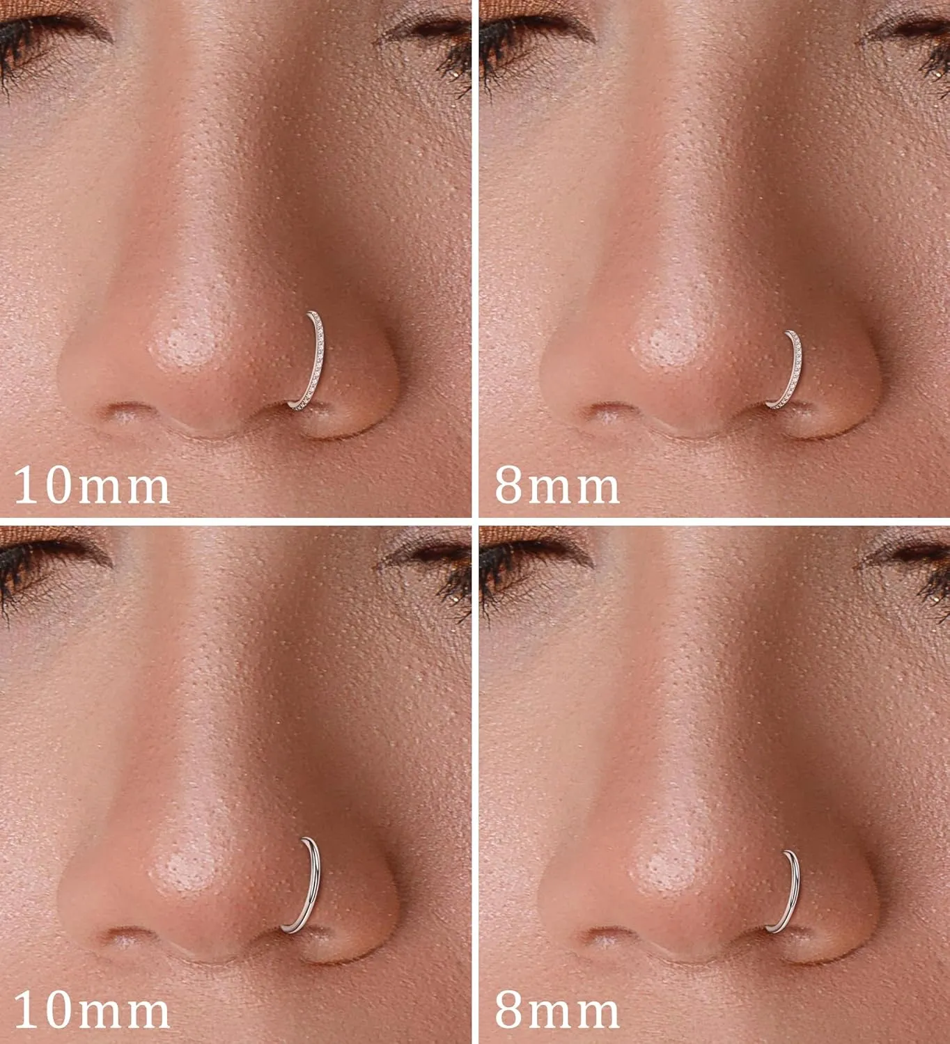 Handmade Hinged Nose Rings for Women & Men  16G/18G/20G 316L Surgical Steel Nose Hoops with CZ for Septum (20G,8mm,Silvery)