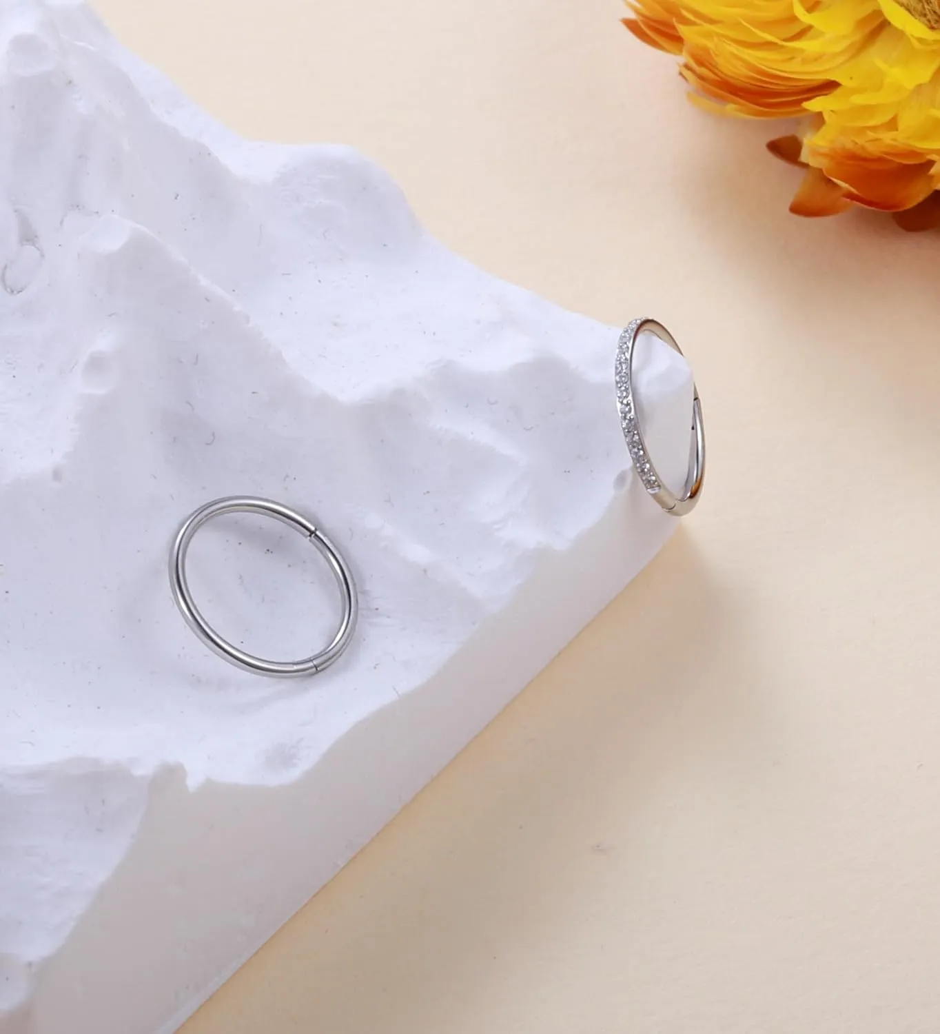 Handmade Hinged Nose Rings for Women & Men  16G/18G/20G 316L Surgical Steel Nose Hoops with CZ for Septum (20G,8mm,Silvery)