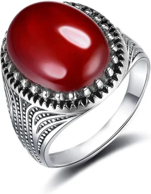 Handmade Turkish Red Onyx Solitaire Oval cut Agate Unisex Cocktail Ring for Men Women