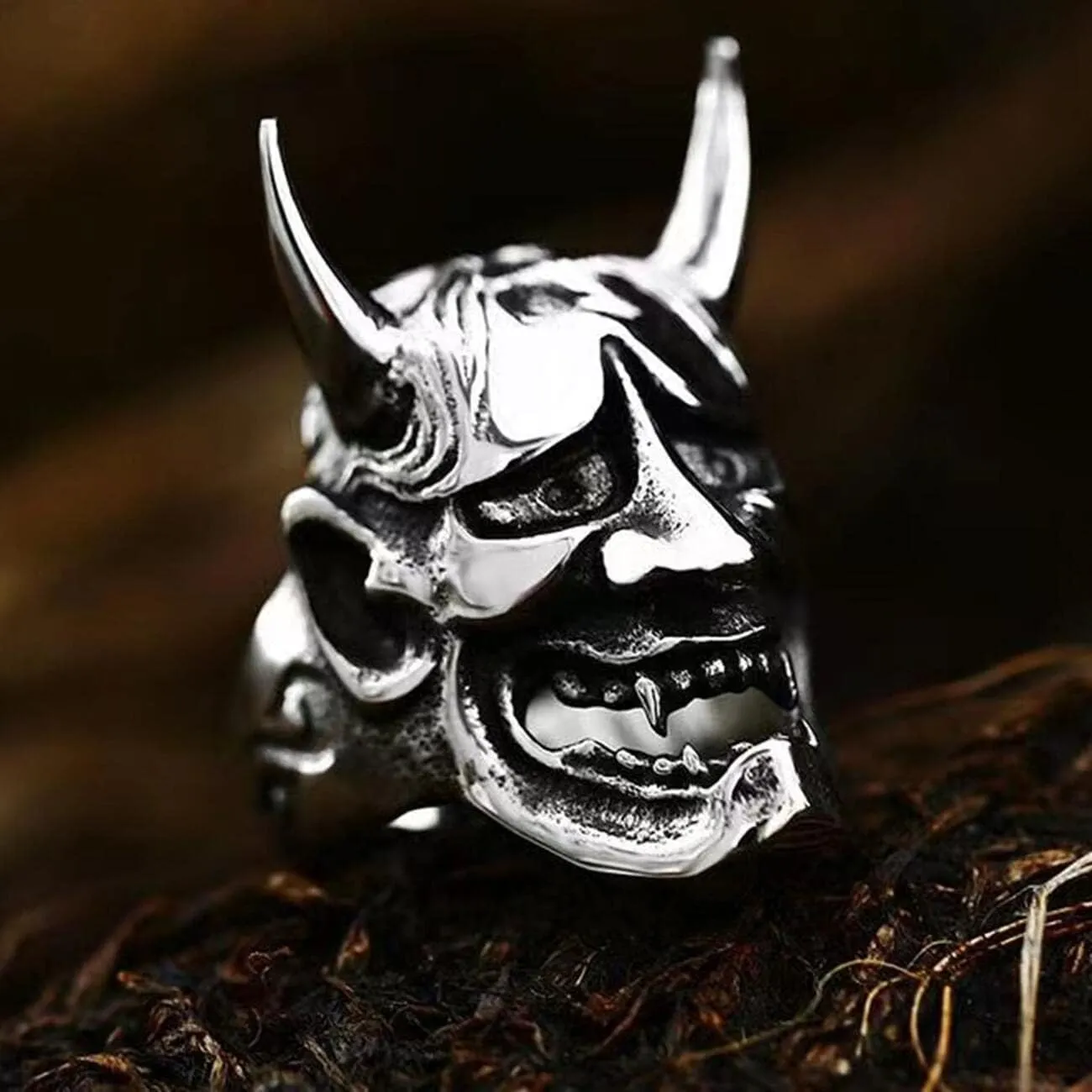 Hannya Mask Skull Rings for men Gothic Vampier Skull Prajna Skeleton 316 Stainless Steel Rings Iced Out Jewelry Punk Ring Cocktail Party Ring Vintage Gothic Devil Demon Skull Style Helloween
