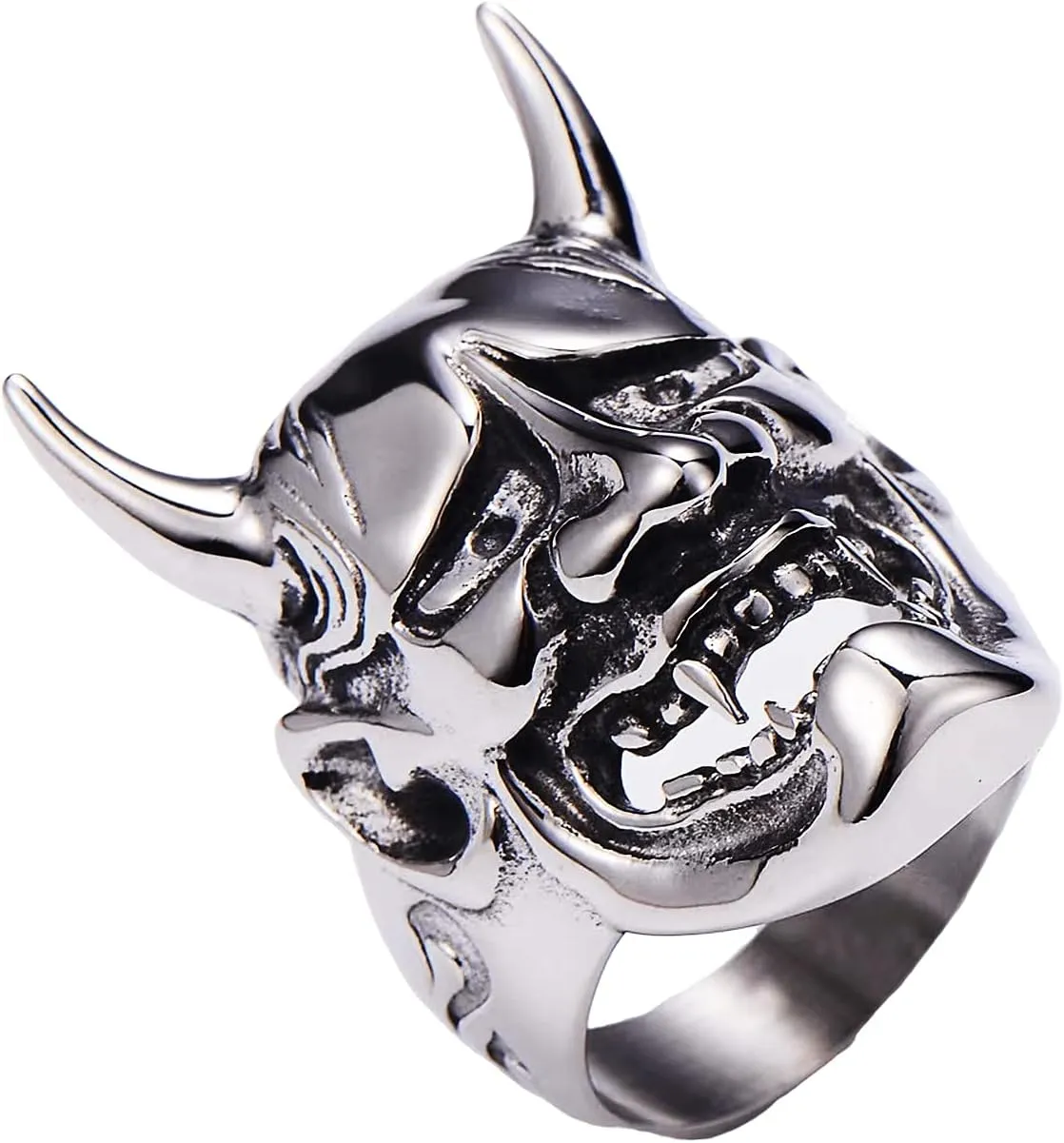 Hannya Mask Skull Rings for men Gothic Vampier Skull Prajna Skeleton 316 Stainless Steel Rings Iced Out Jewelry Punk Ring Cocktail Party Ring Vintage Gothic Devil Demon Skull Style Helloween