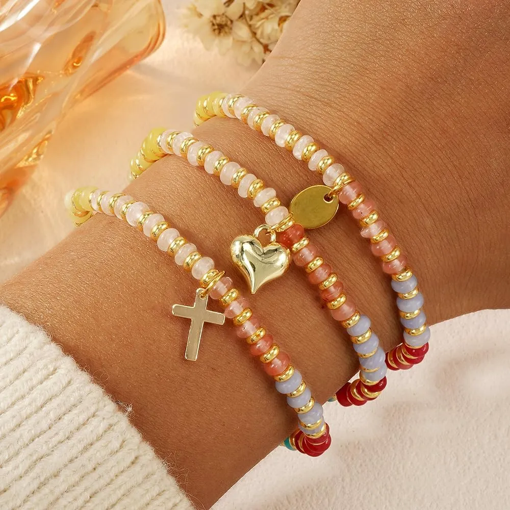 Healing Candy Crystal Beaded Stretch Bracelet for Women,Handmade Boho Colorful Roundel Energy Stones Bracelet Fashion Summer Beach Jewelry Gift Friendship