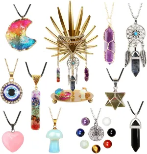 Healing Crystal Necklace Bullet Shape Energy Gemstone Pendant with Adjustable Chainfor Meditation BalanceBirthday Gifts (Multicolor)