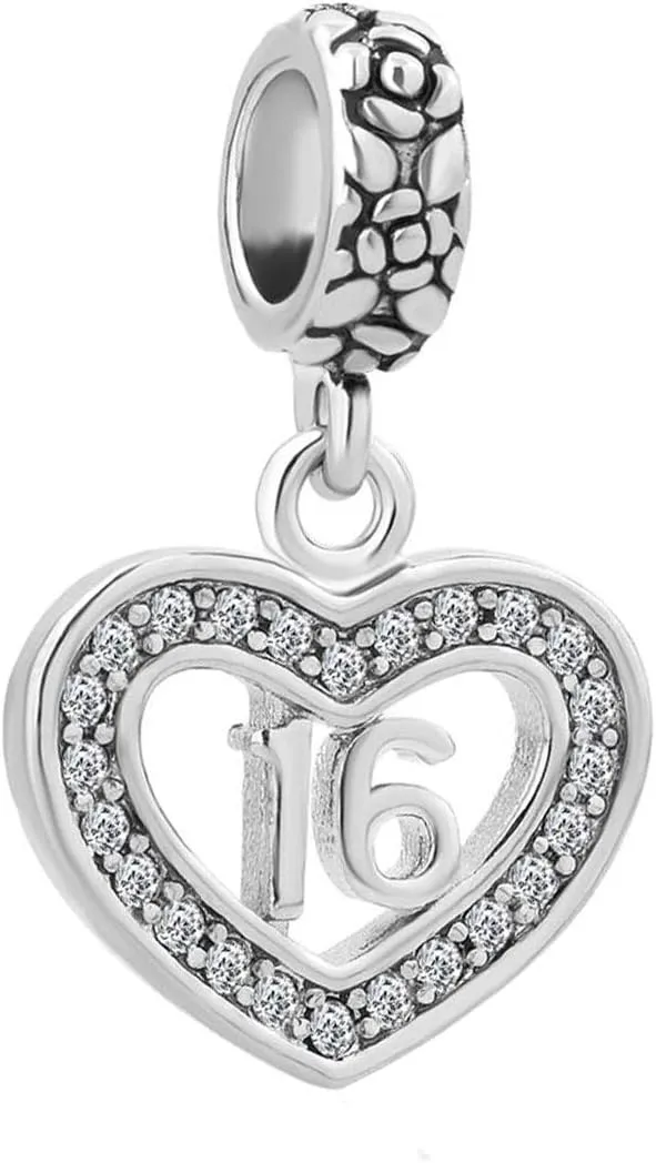Heart Dangle 16 18 Happy Birthday Charm Compatible with Pandora Charms Bracelets