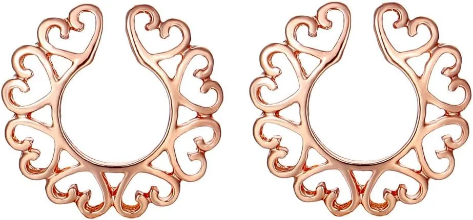 Heart Non Piercing Nipple Rings Stainless Steel Fake Nipple Jewelry Adjustable Nipplerings Non Pierced Nipple Jewelry for Women (Rose Gold)