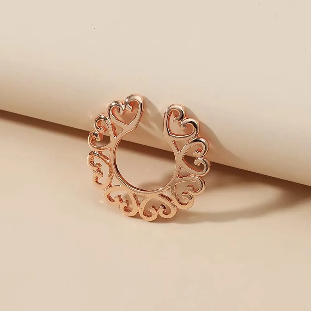 Heart Non Piercing Nipple Rings Stainless Steel Fake Nipple Jewelry Adjustable Nipplerings Non Pierced Nipple Jewelry for Women (Rose Gold)