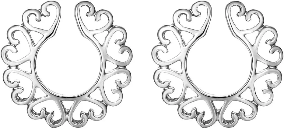 Heart Non Piercing Nipple Rings Stainless Steel Fake Nipple Jewelry Adjustable Nipplerings Non Pierced Nipple Jewelry for Women (Silver)