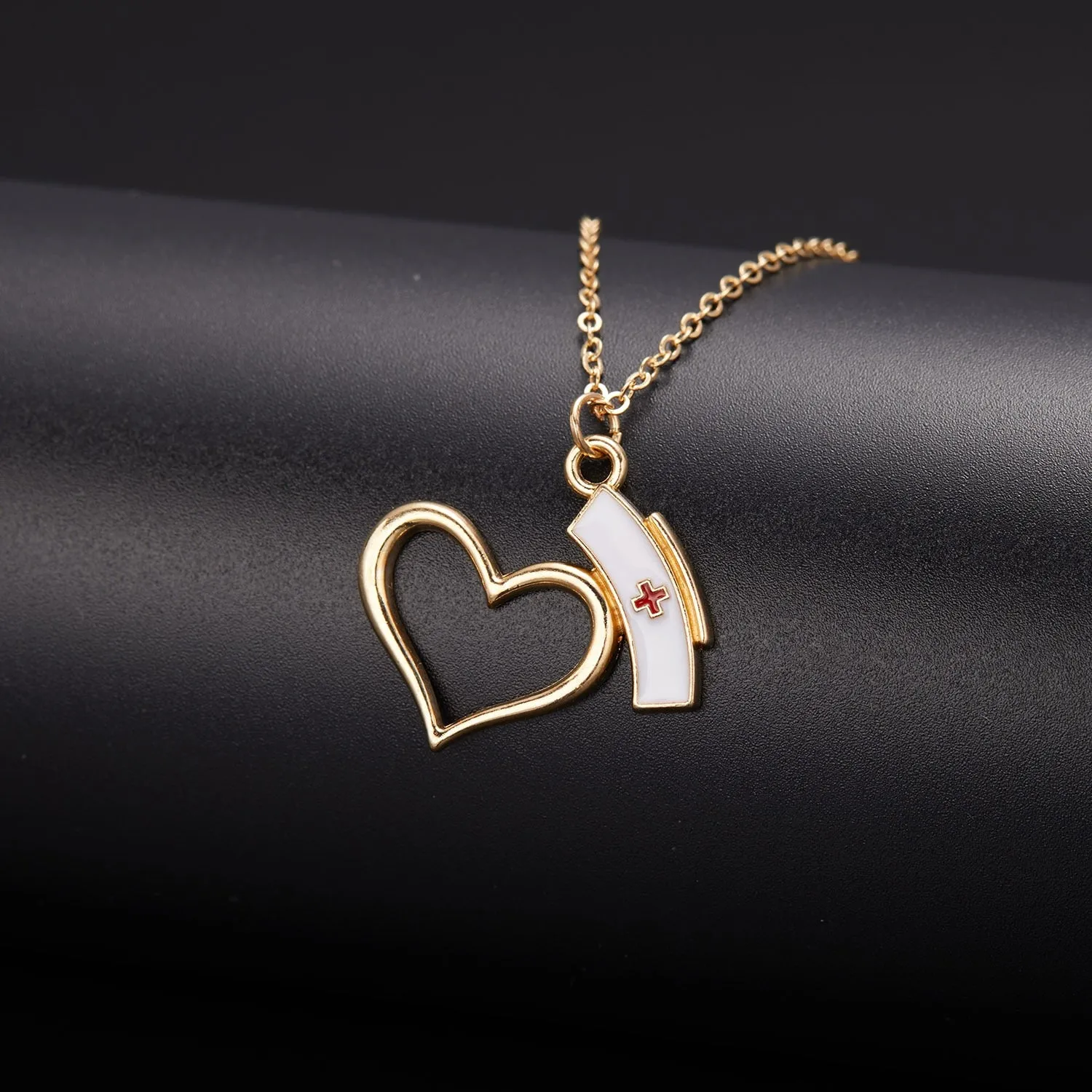 Heart Nurse Cap Doctor Necklaces Medical Equipment Stethoscope Syringe Pendant Hospital Style Jewelry
