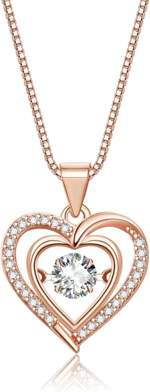 Heart Pendant Necklaces for Women 14K Rose Gold Plated with Birthstone Zirconia,Christmas Birthday Anniversary Jewelry Gift for Women Wife Her 18 2 inch
