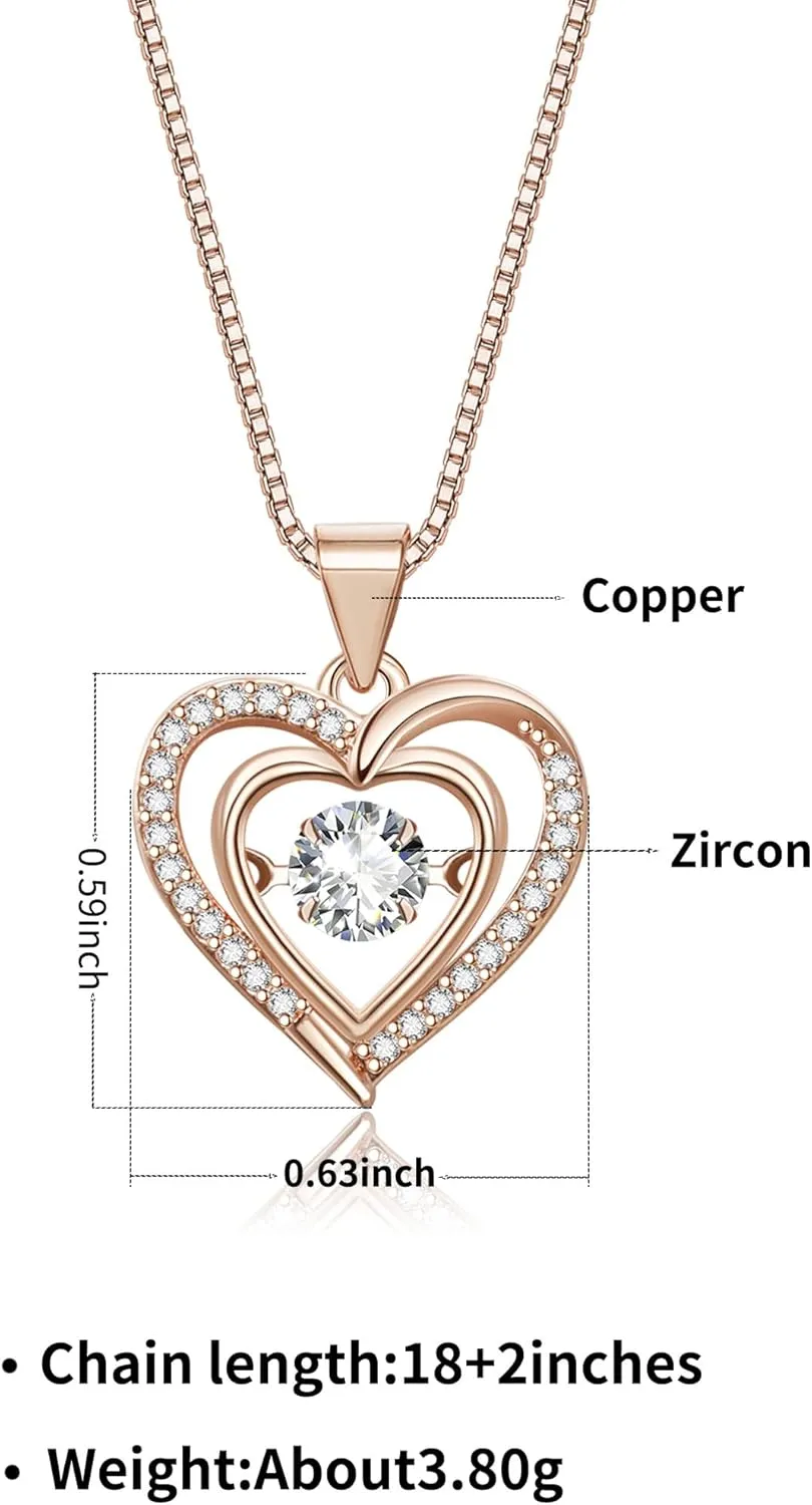 Heart Pendant Necklaces for Women 14K Rose Gold Plated with Birthstone Zirconia,Christmas Birthday Anniversary Jewelry Gift for Women Wife Her 18 2 inch