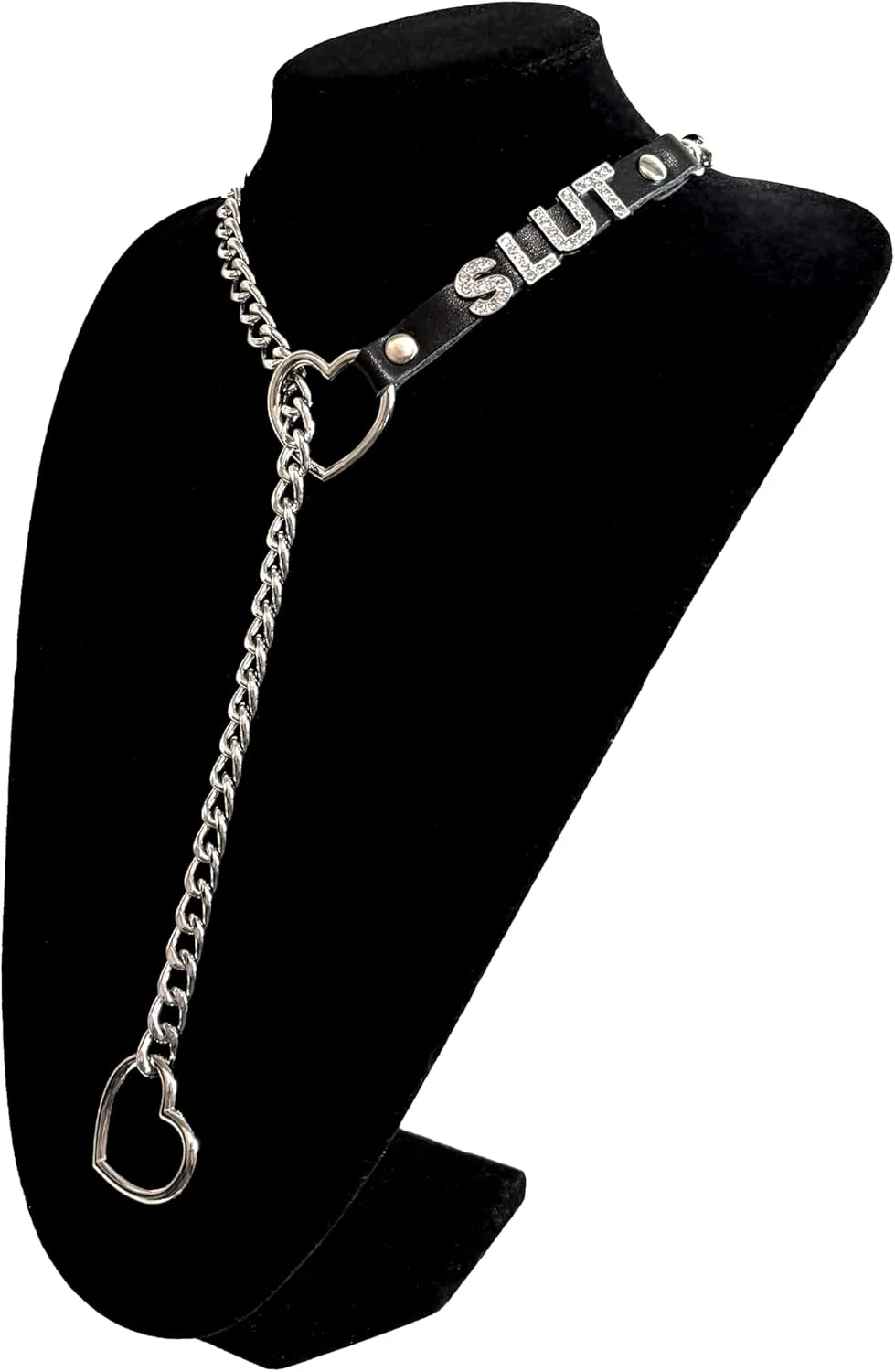 Heart Slip Chain Necklace For Women, Adjustable Long Leather Choker Collar With Rhinestone Letters, Y-Shaped Layered Design