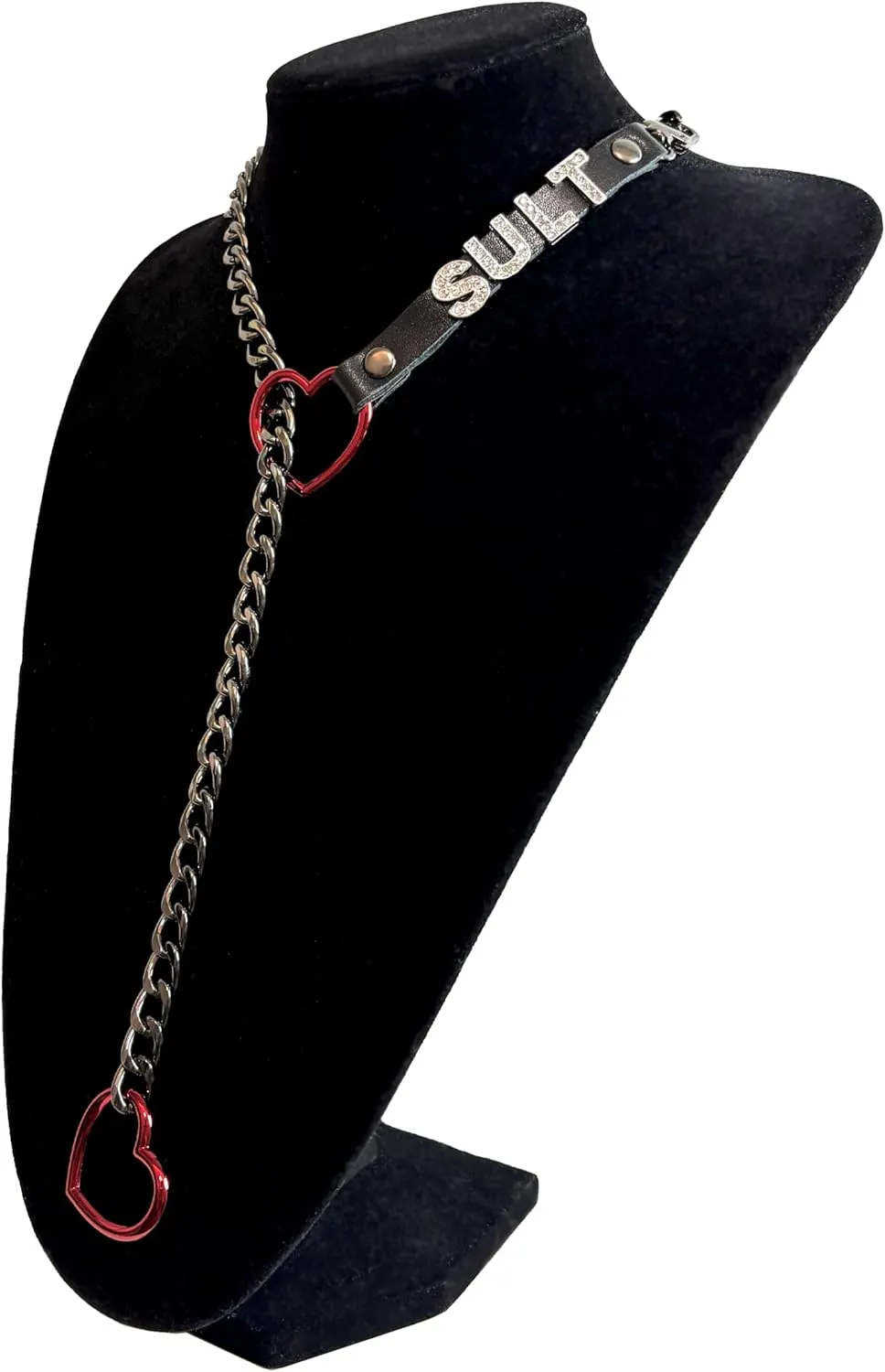 Heart Slip Chain Necklace For Women, Adjustable Long Leather Choker Collar With Rhinestone Letters, Y-Shaped Layered Design