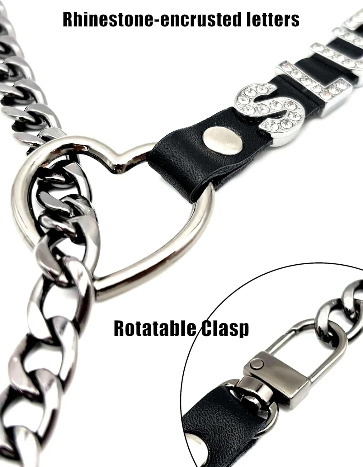 Heart Slip Chain Necklace For Women, Adjustable Long Leather Choker Collar With Rhinestone Letters, Y-Shaped Layered Design