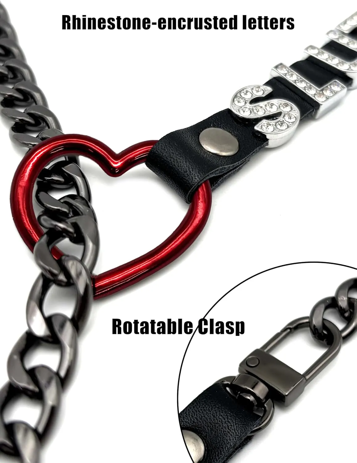 Heart Slip Chain Necklace For Women, Adjustable Long Leather Choker Collar With Rhinestone Letters, Y-Shaped Layered Design