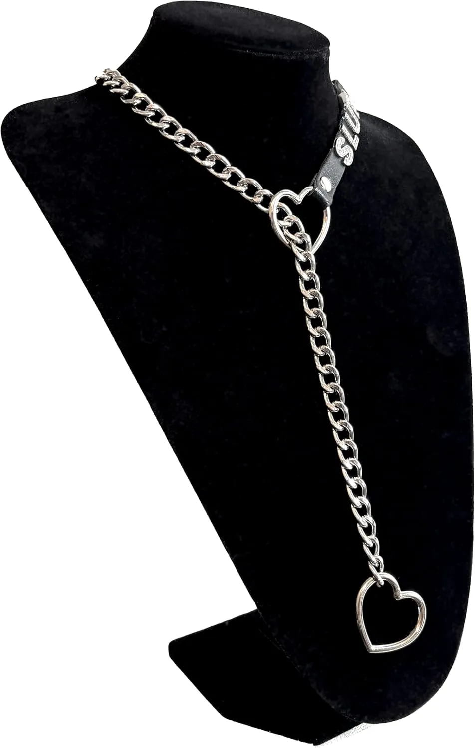 Heart Slip Chain Necklace For Women, Adjustable Long Leather Choker Collar With Rhinestone Letters, Y-Shaped Layered Design