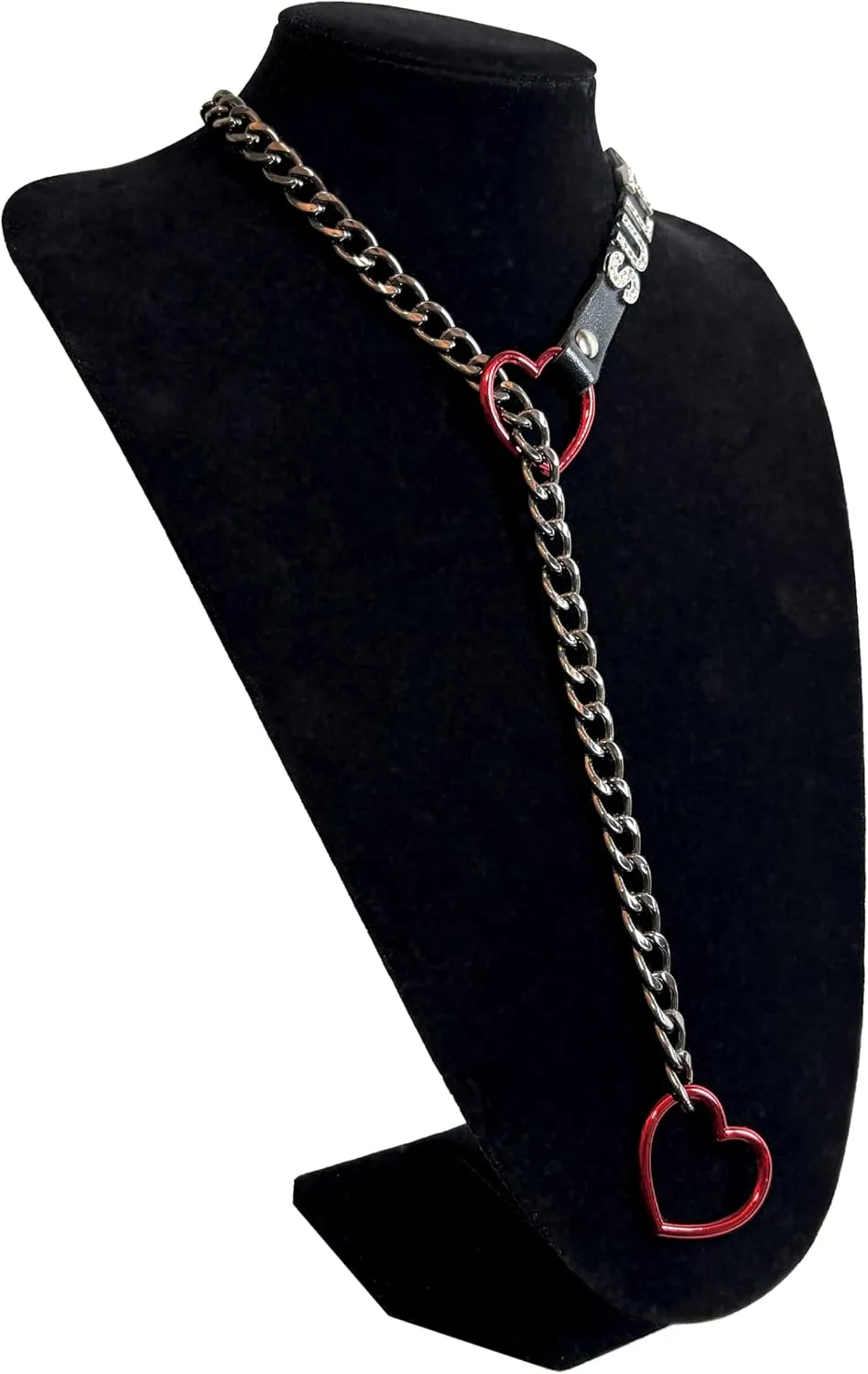 Heart Slip Chain Necklace For Women, Adjustable Long Leather Choker Collar With Rhinestone Letters, Y-Shaped Layered Design