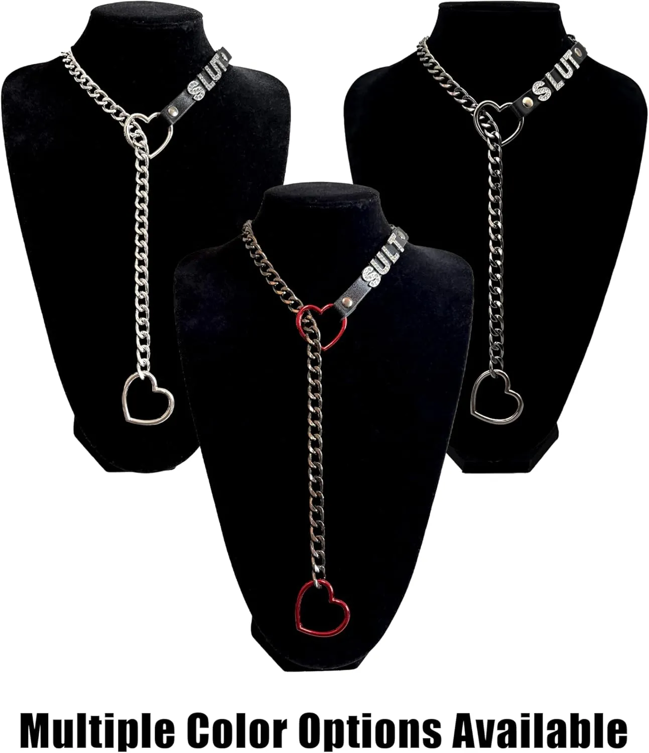 Heart Slip Chain Necklace For Women, Adjustable Long Leather Choker Collar With Rhinestone Letters, Y-Shaped Layered Design