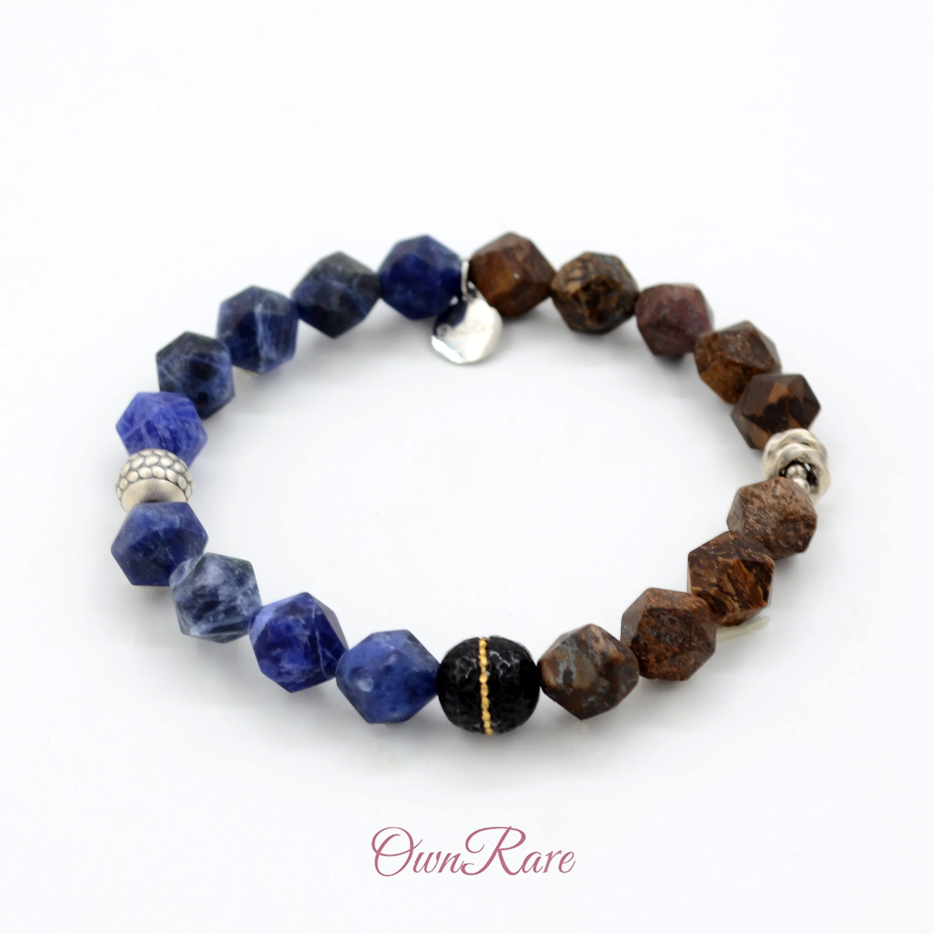 High-end, niche, stylish and unique blue stone Bronzite silver bracelets for men and women