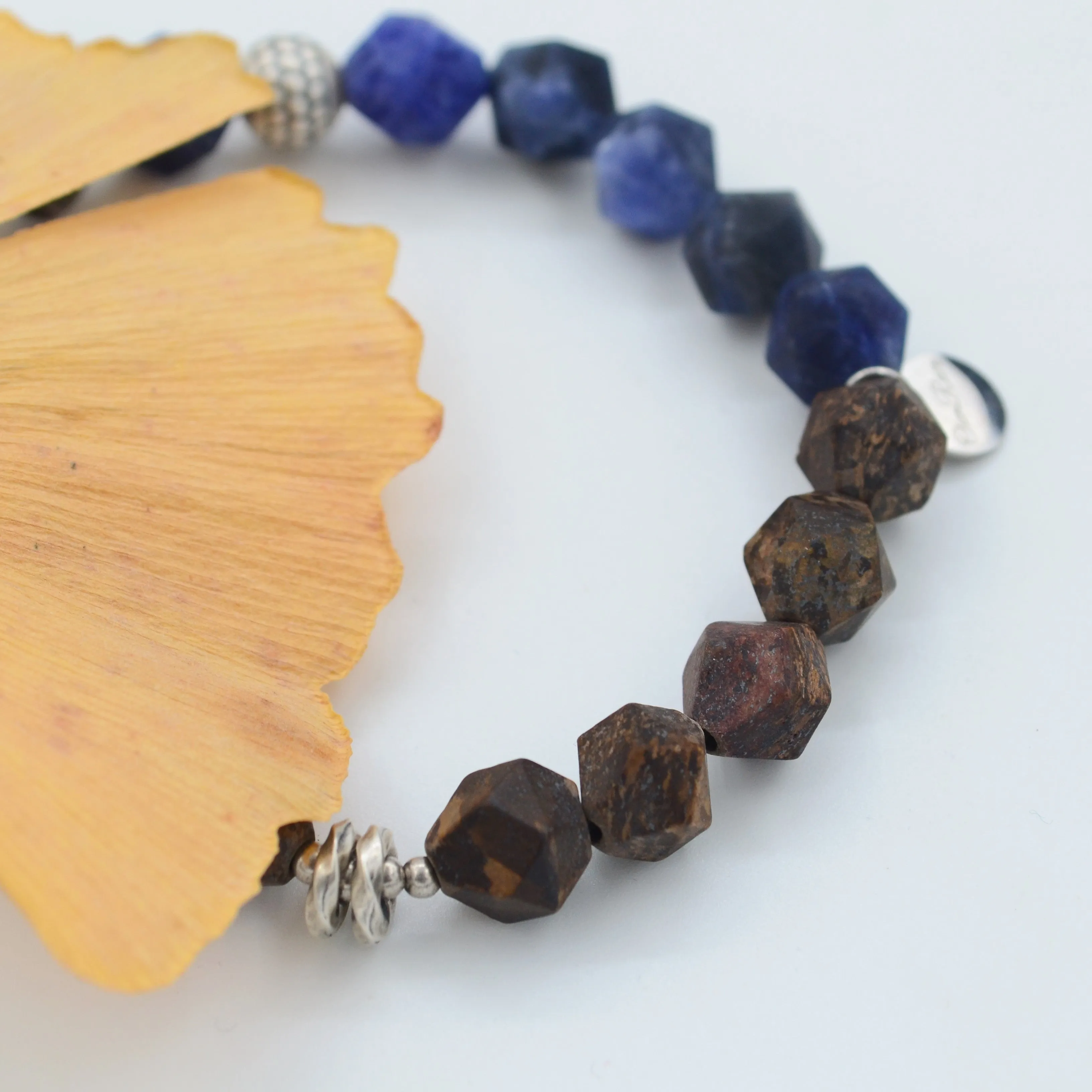High-end, niche, stylish and unique blue stone Bronzite silver bracelets for men and women