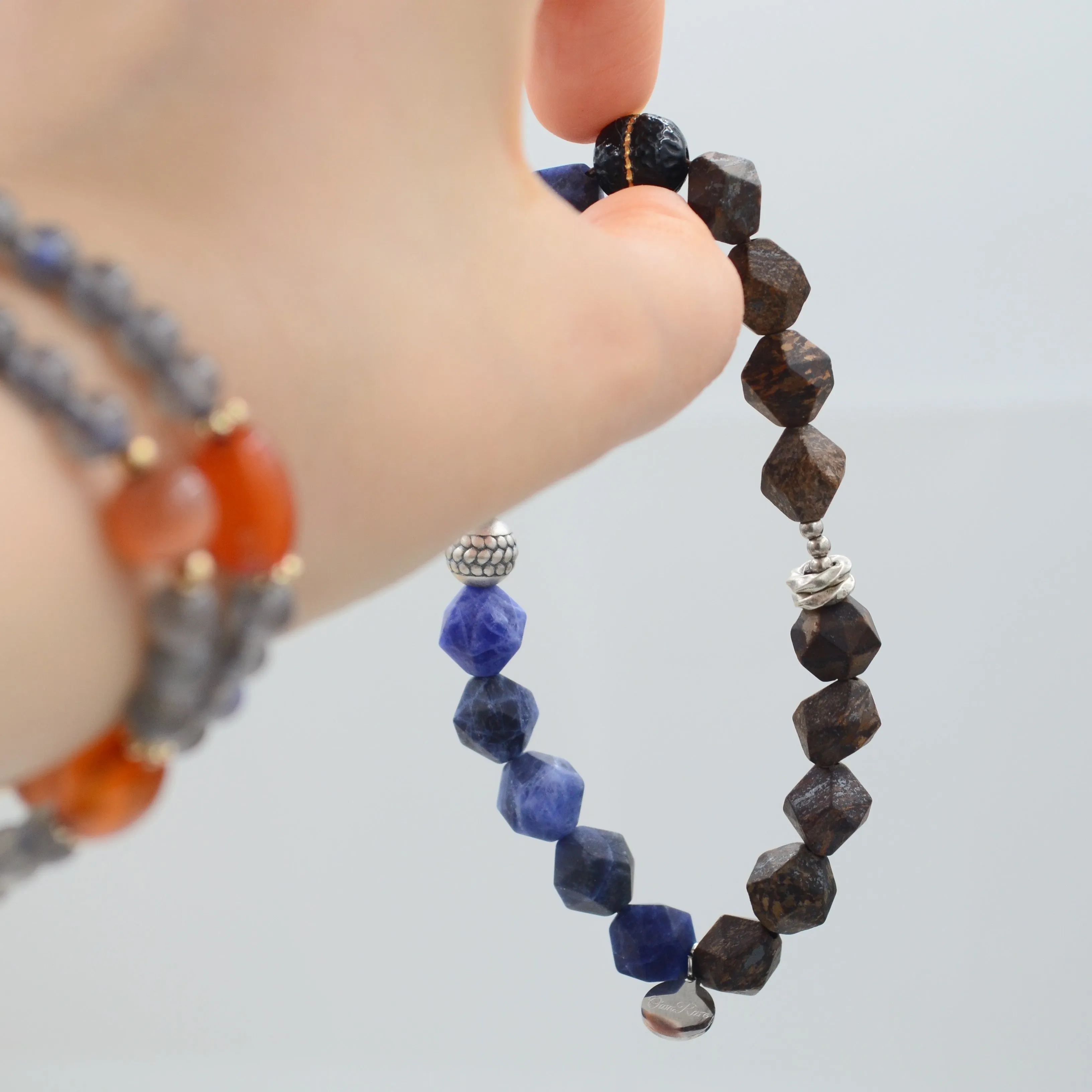 High-end, niche, stylish and unique blue stone Bronzite silver bracelets for men and women