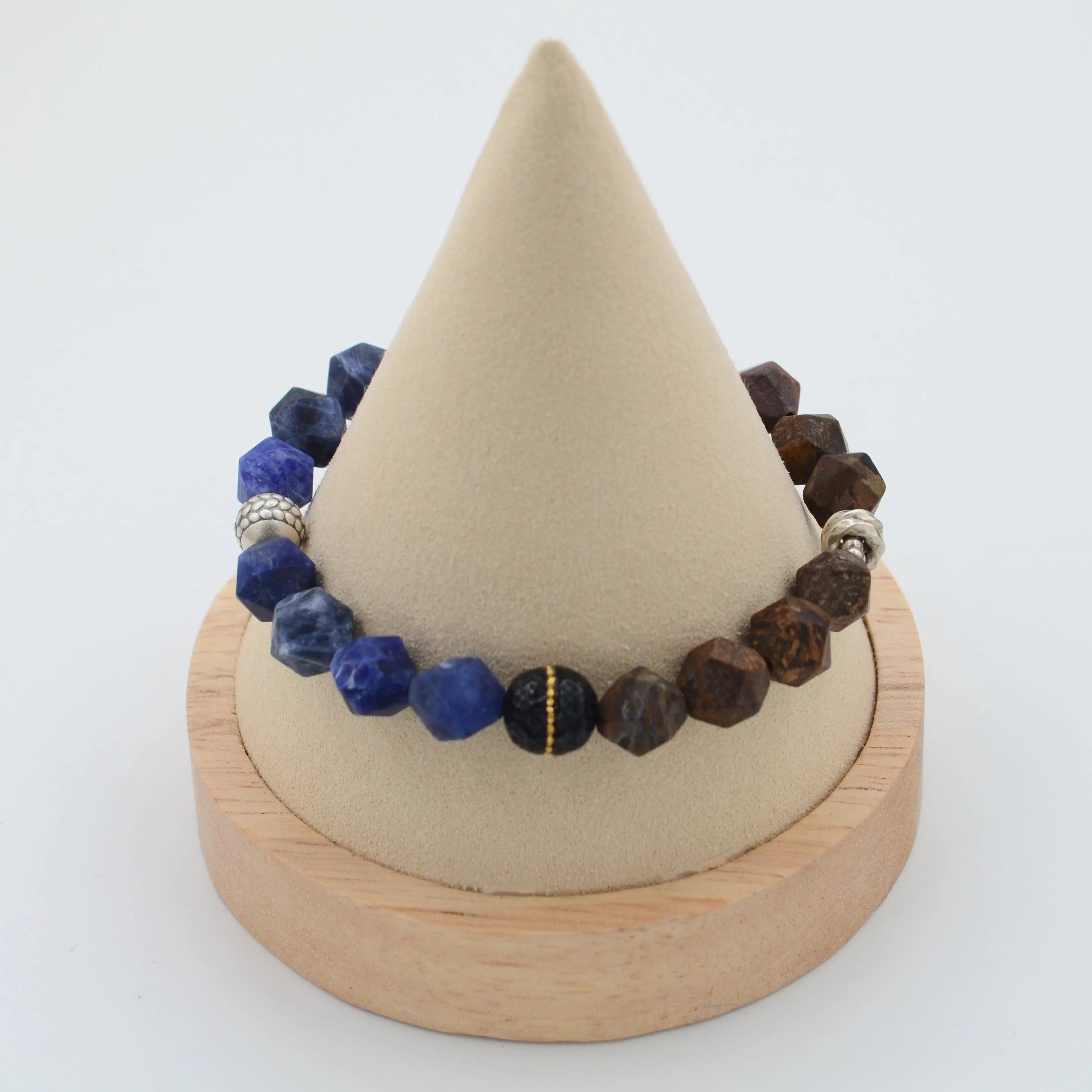 High-end, niche, stylish and unique blue stone Bronzite silver bracelets for men and women