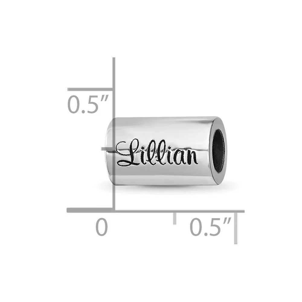 High Polished Personalized Cylinder Charm Bead in Sterling Silver