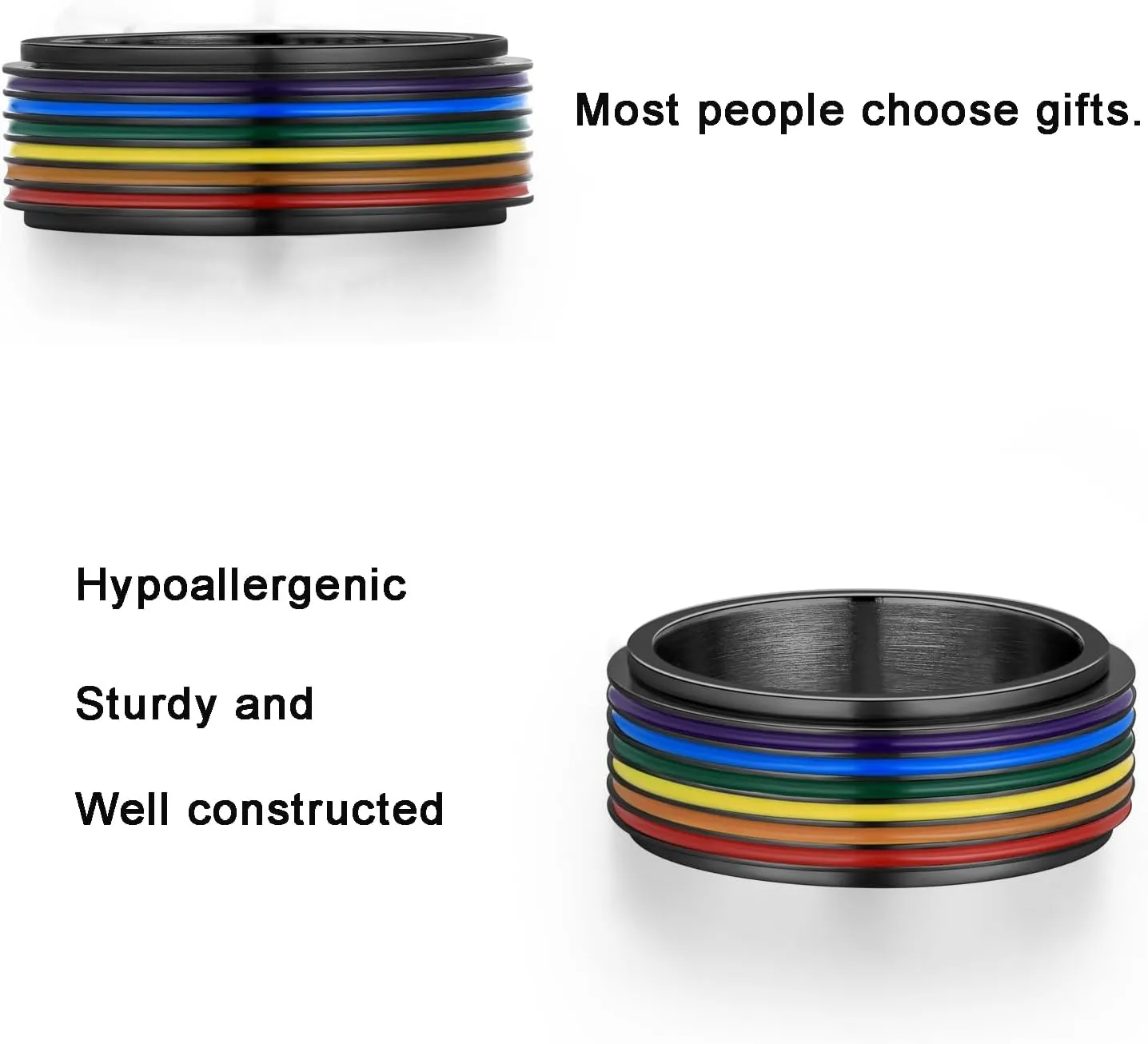 Hipunk Rainbow LGBT Pride Ring - Stainless Steel Enamel Lesbian Gay Bisexual LGBTQ Pride Month Wedding Engagement Band Rotatable Unisex Colorful CZ Couples Eternity Ring Men Women