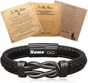 HJX Personalized Infinity Knot Leather Bracelet for Man Custom Engraved Name Leather Bracelet,To My Son/Man/Dad Bracelet Gift