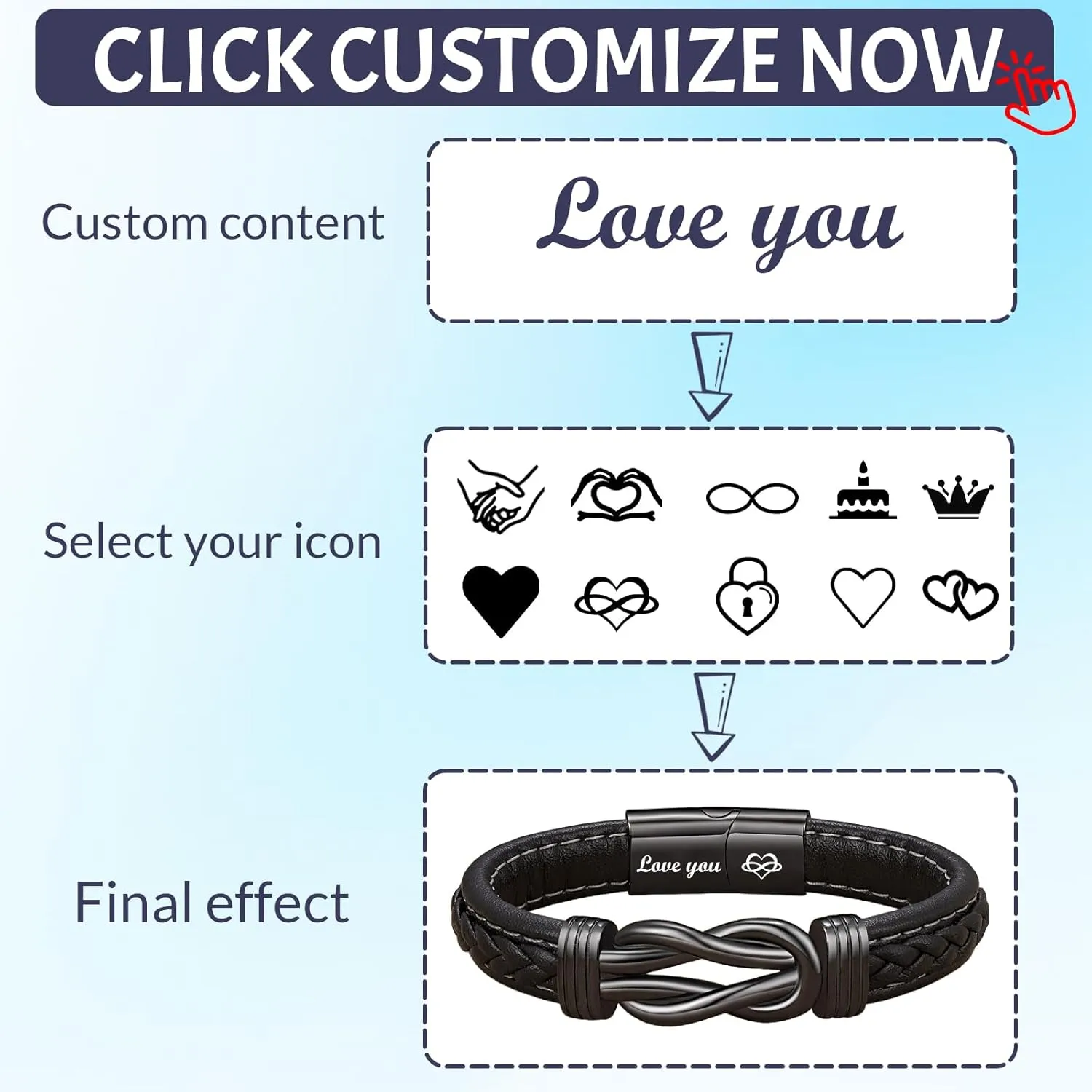 HJX Personalized Infinity Knot Leather Bracelet for Man Custom Engraved Name Leather Bracelet,To My Son/Man/Dad Bracelet Gift