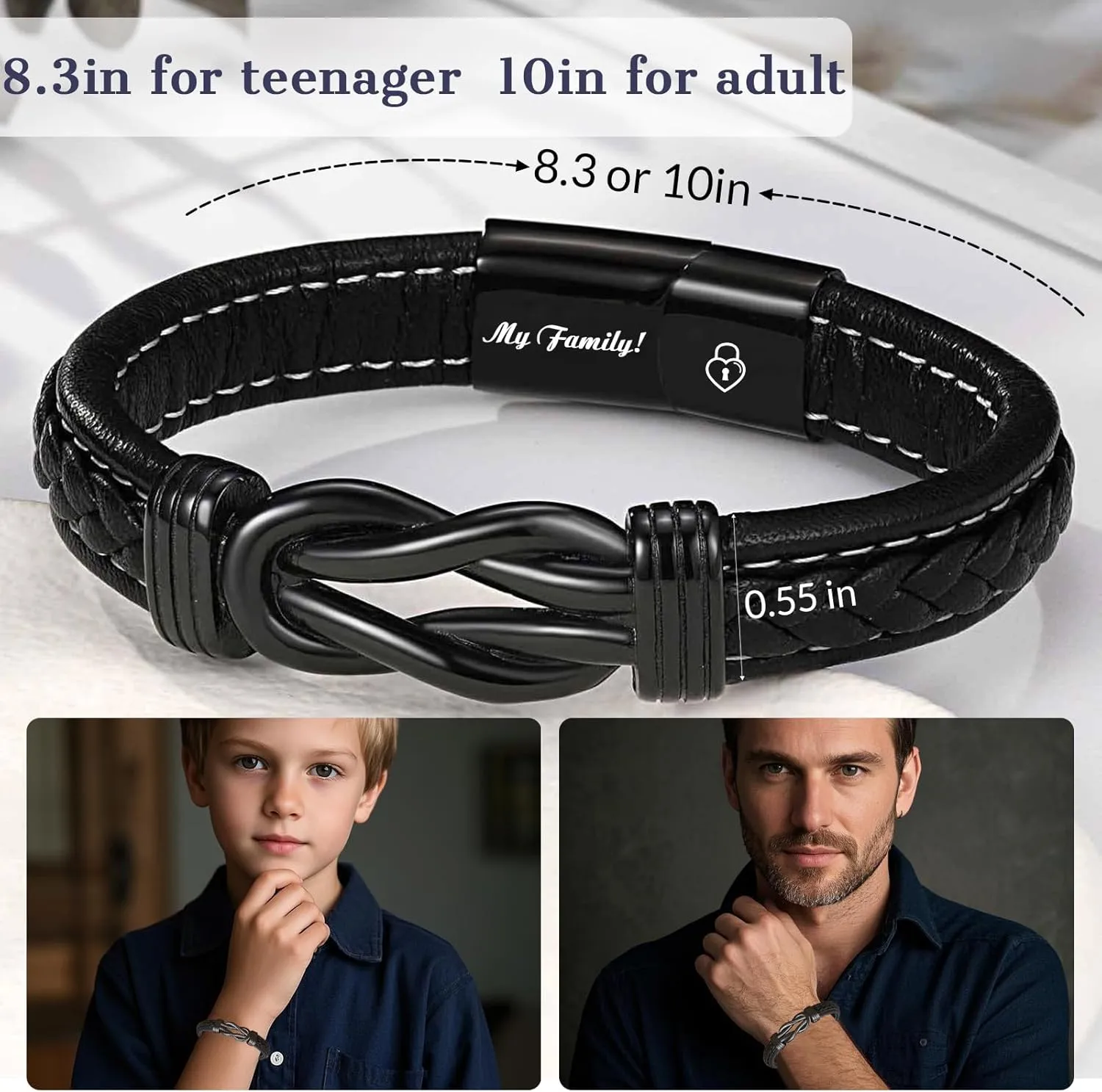 HJX Personalized Infinity Knot Leather Bracelet for Man Custom Engraved Name Leather Bracelet,To My Son/Man/Dad Bracelet Gift