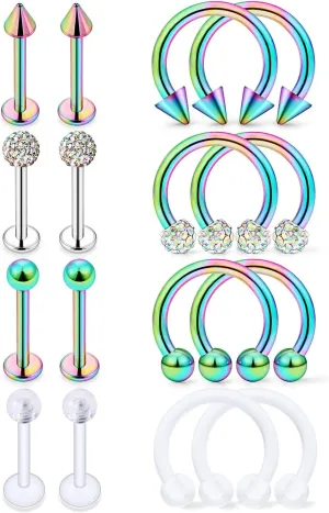 Hoeudjo 16G Surgical Steel Lip Rings Clear Diamond CZ Labret Studs Tragus Horseshoe Ring Helix Hoop Earring Body Jewelry Piercing Retainer for Women Men 8mm