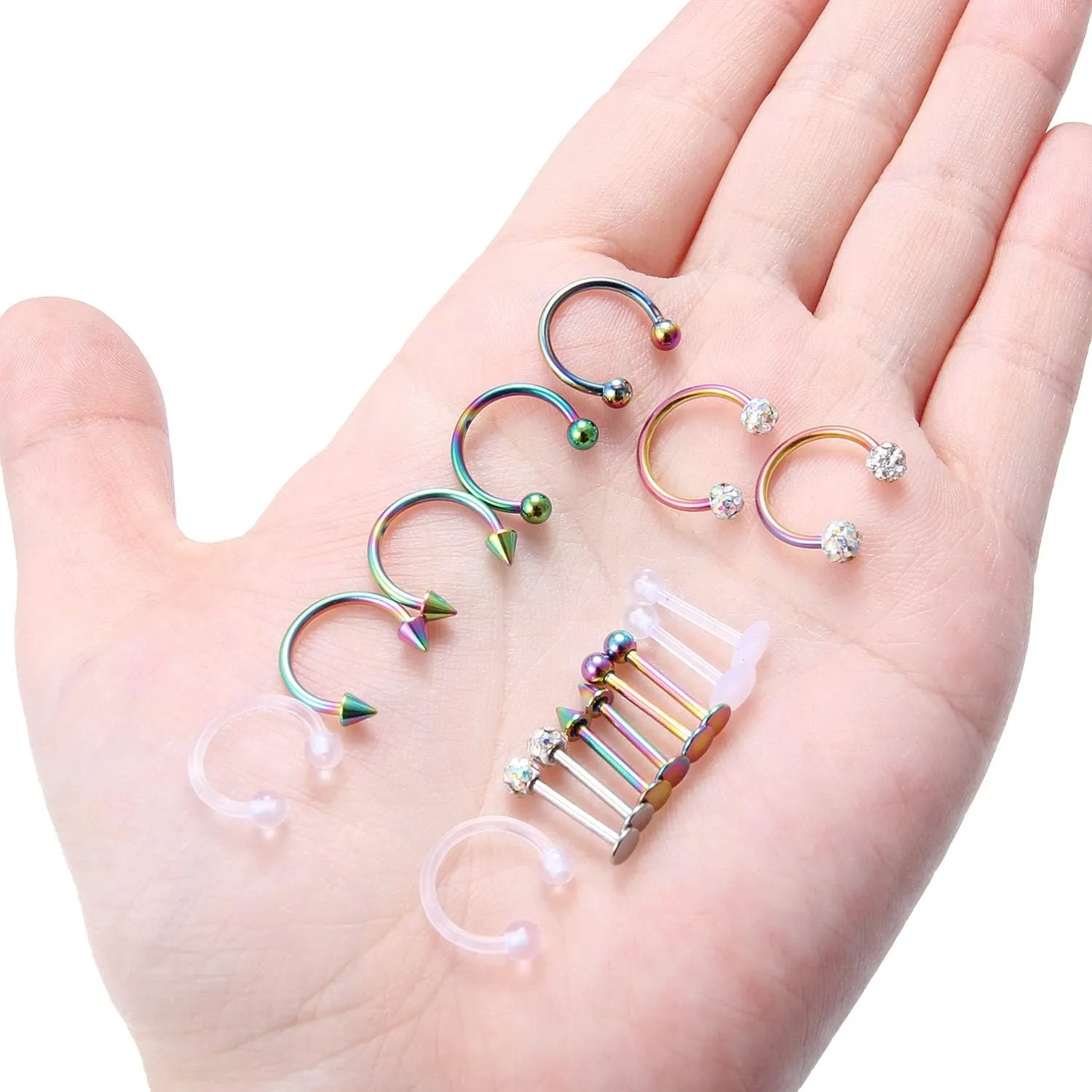 Hoeudjo 16G Surgical Steel Lip Rings Clear Diamond CZ Labret Studs Tragus Horseshoe Ring Helix Hoop Earring Body Jewelry Piercing Retainer for Women Men 8mm