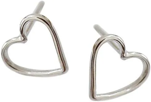 Hollow Heart Minimalist s925 Sterling Silver Stud Earrings for Women Cute Love Huggie Studs Fashion Simple Piercing Post Jewelry Hypoallergenic Gifts for Girlfriend Wife Mom Sensitive Ear