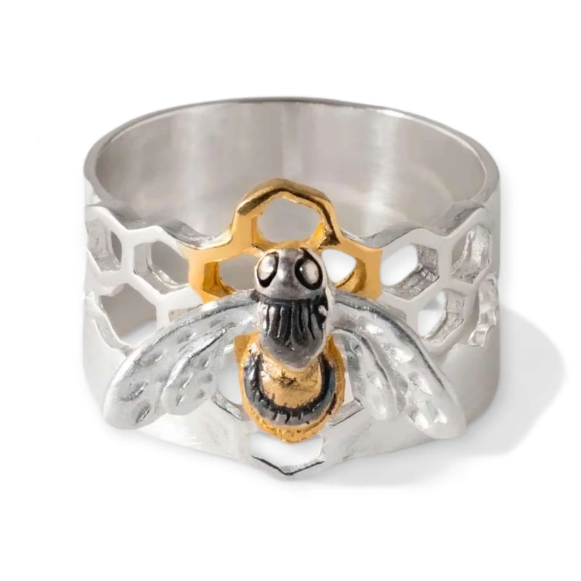 Honeycomb & Honeybee Wide Band Ring By Paula Bolton