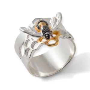 Honeycomb & Honeybee Wide Band Ring By Paula Bolton