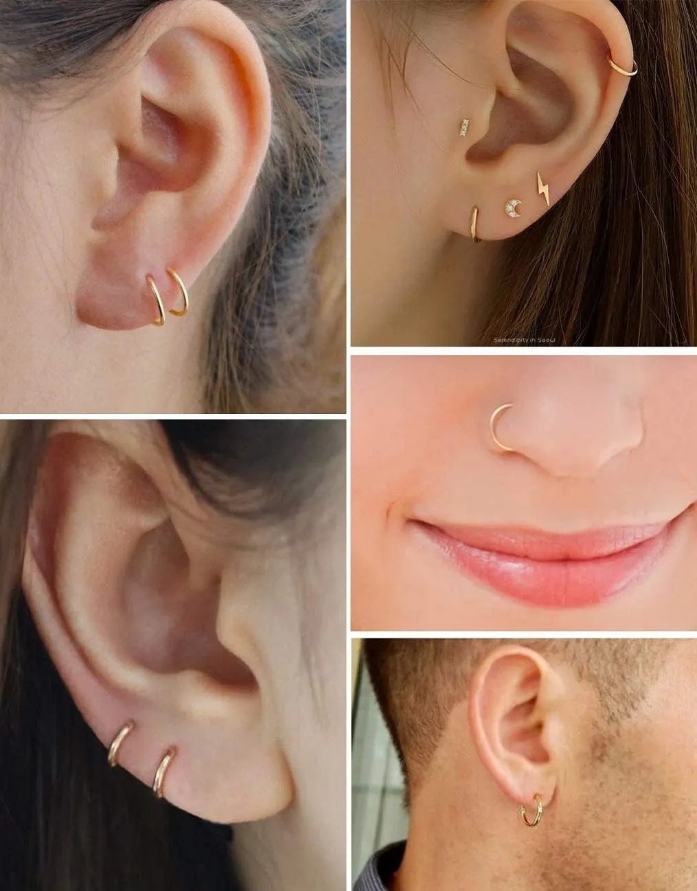 Hoop Earring 14K White Gold Plated S925 Sterling Silver Endless Small Hoop Earring Set for Cartilage Nose Lip Rings 8mm-16mm