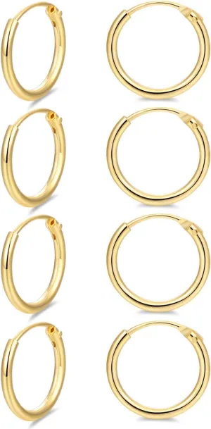 Hoop Earring 14K White Gold Plated S925 Sterling Silver Endless Small Hoop Earring Set for Cartilage Nose Lip Rings 8mm-16mm